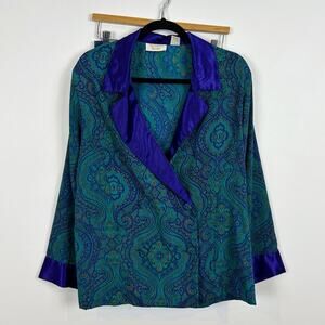 Victoria's Secret Gold Label Green & Purple Paisley Silky Pajama Set Size Medium